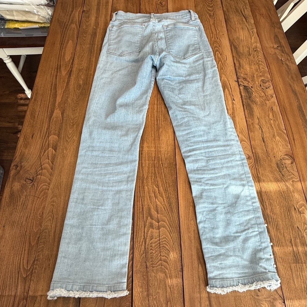 FRAME Le High Straight Double Frayed Hem Pearl Jean 45024 - Picture 4 of 14